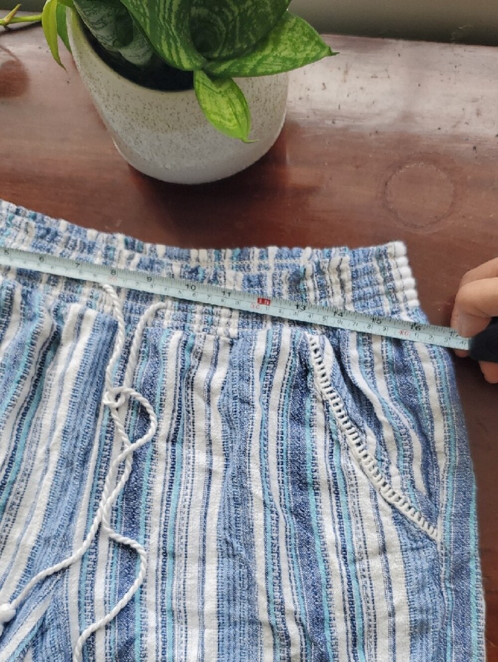 Briggs Blue & White Striped Linen Cotton Blend Women’s Drawstring Shorts Sz L - Picture 10 of 11